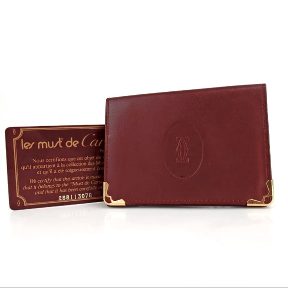 AUTH Must De Cartier Leather Bifold Wallet Card Case - Picture 1 of 8